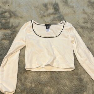 Sincerely Jules Cream and Black Cropped Blouse with Long Sleeves